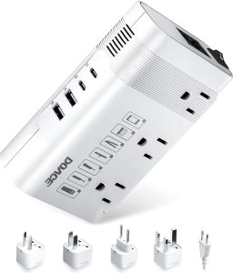 DOACE 220v to 110v Voltage Converter US to Europe: 350W 220 to 110 Voltage Converter for European Travel - International Power Adapter Plug Combo Step Down Transformer White