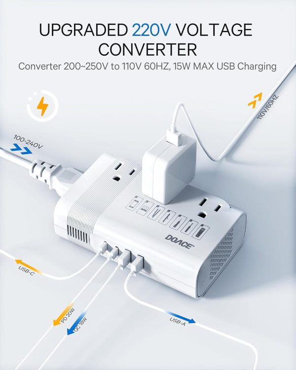 DOACE 220v to 110v Voltage Converter US to Europe: 350W 220 to 110 Voltage Converter for European Travel - International Power Adapter Plug Combo Step Down Transformer White - Image 3
